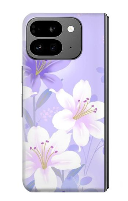 S2361 紫の花 Purple White Flowers Google Pixel 9 Pro Fold バックケース、フリップケース・カバー