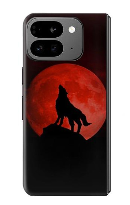 S2955 狼は赤月にハウリング Wolf Howling Red Moon Google Pixel 9 Pro Fold バックケース、フリップケース・カバー