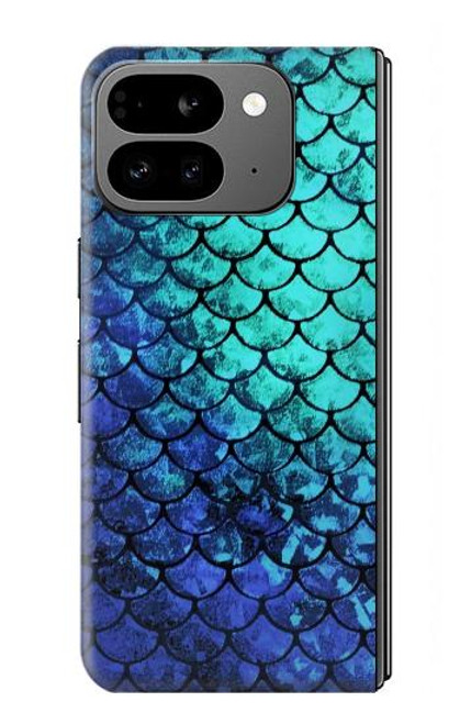 S3047 緑人魚のスケール Green Mermaid Fish Scale Google Pixel 9 Pro Fold バックケース、フリップケース・カバー
