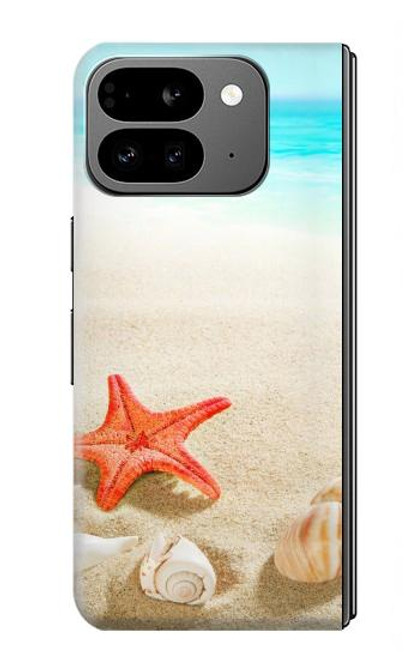 S3212 シーシェルズ・ヒトデ・ビーチ Sea Shells Starfish Beach Google Pixel 9 Pro Fold バックケース、フリップケース・カバー