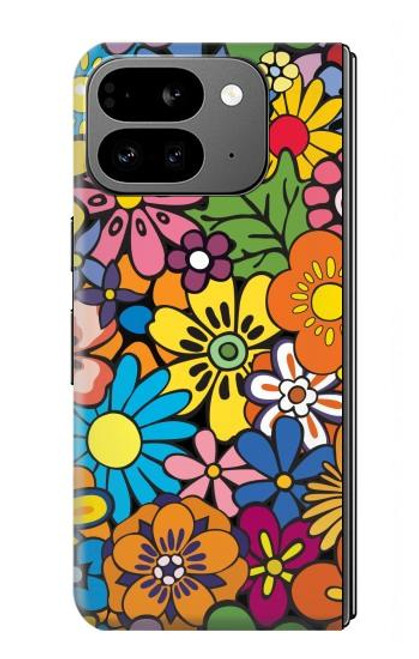 S3281 カラフルなヒッピーの花のパターン Colorful Hippie Flowers Pattern Google Pixel 9 Pro Fold バックケース、フリップケース・カバー