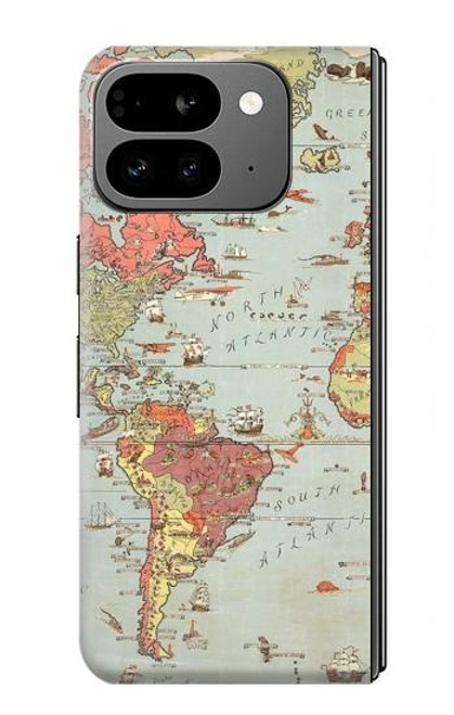 S3418 ヴィンテージの世界地図 Vintage World Map Google Pixel 9 Pro Fold バックケース、フリップケース・カバー