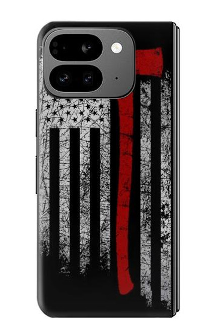 S3958 消防士の斧の旗 Firefighter Axe Flag Google Pixel 9 Pro Fold バックケース、フリップケース・カバー