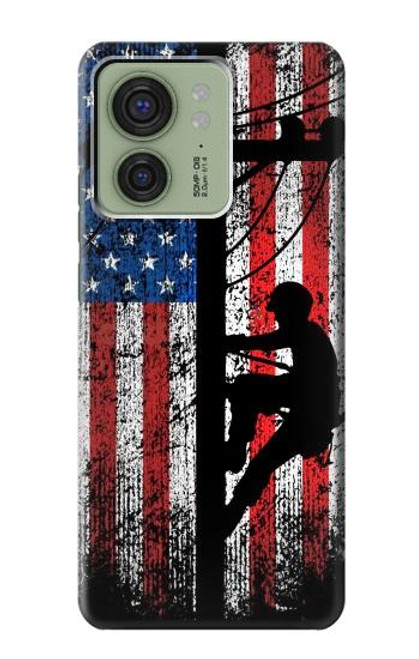 S3803 電気技師ラインマンアメリカ国旗 Electrician Lineman American Flag Motorola Edge (2023), Edge 40 バックケース、フリップケース・カバー