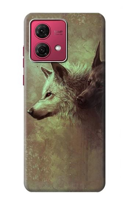 S0931 白狼と黒狼 White Black Wolf Motorola Moto G84 バックケース、フリップケース・カバー