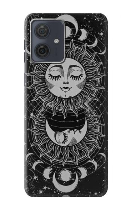 S3854 神秘的な太陽の顔三日月 Mystical Sun Face Crescent Moon Motorola Moto G54 バックケース、フリップケース・カバー