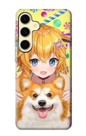 S3918 赤ちゃんコーギー犬コーギー女の子キャンディー Baby Corgi Dog Corgi Girl Candy Samsung Galaxy S24 FE バックケース、フリップケース・カバー