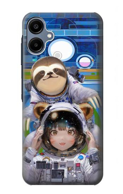 S3915 アライグマの女子 赤ちゃんナマケモノ宇宙飛行士スーツ Raccoon Girl Baby Sloth Astronaut Suit Samsung Galaxy A06 バックケース、フリップケース・カバー