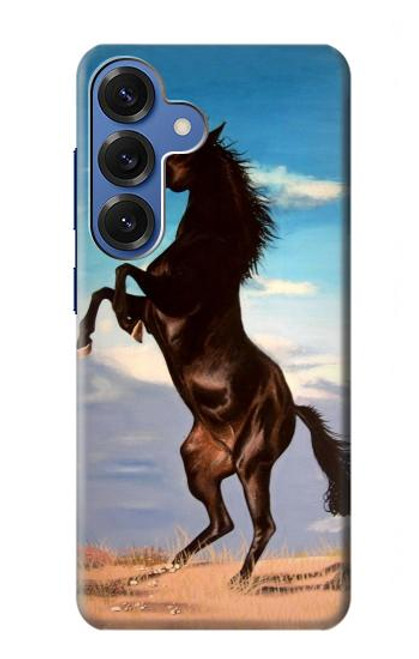 S0934 黒野生馬 Wild Black Horse Samsung Galaxy S25 バックケース、フリップケース・カバー