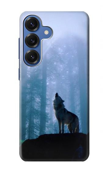 S0935 森の中の野生オオカミのハウリング Wolf Howling in Forest Samsung Galaxy S25 バックケース、フリップケース・カバー