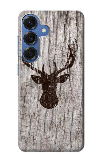 S2505 トナカイ古い木材グラフィックプリント Reindeer Head Old Wood Texture Graphic Printed Samsung Galaxy S25 バックケース、フリップケース・カバー