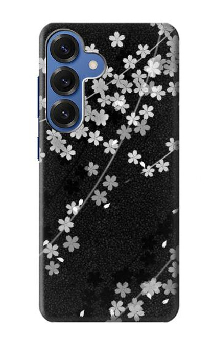 S2544 黒花柄の着物 Japanese Kimono Style Black Flower Pattern Samsung Galaxy S25 バックケース、フリップケース・カバー