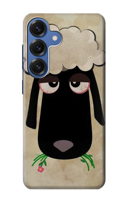 S2826 眠えない黒い羊 Cute Cartoon Unsleep Black Sheep Samsung Galaxy S25 バックケース、フリップケース・カバー