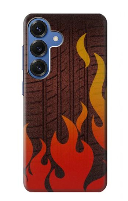 S2988 火災ラリー車のタイヤ Rally Car Tire Fire Samsung Galaxy S25 バックケース、フリップケース・カバー