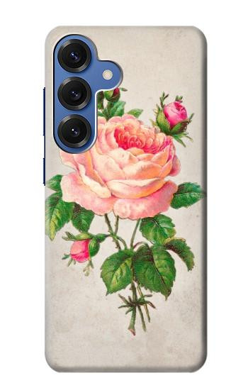 S3079 ピンクローズ Vintage Pink Rose Samsung Galaxy S25 バックケース、フリップケース・カバー