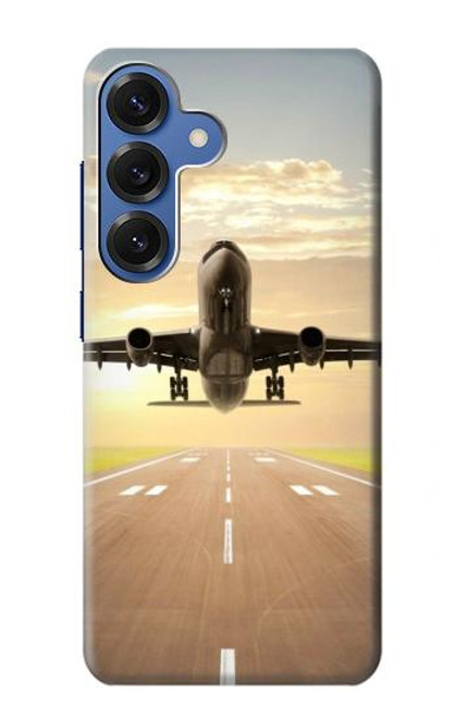 S3837 飛行機離陸日の出 Airplane Take off Sunrise Samsung Galaxy S25 バックケース、フリップケース・カバー