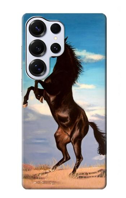 S0934 黒野生馬 Wild Black Horse Samsung Galaxy S25 Ultra バックケース、フリップケース・カバー