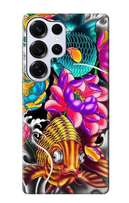 S1630 魚日本タトゥー Fish Japanese Oriental Tattoo Samsung Galaxy S25 Ultra バックケース、フリップケース・カバー
