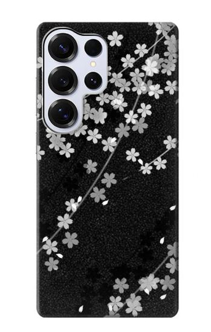 S2544 黒花柄の着物 Japanese Kimono Style Black Flower Pattern Samsung Galaxy S25 Ultra バックケース、フリップケース・カバー