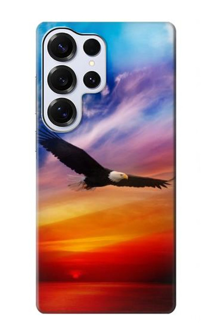 S3841 白頭ワシ カラフルな空 Bald Eagle Flying Colorful Sky Samsung Galaxy S25 Ultra バックケース、フリップケース・カバー