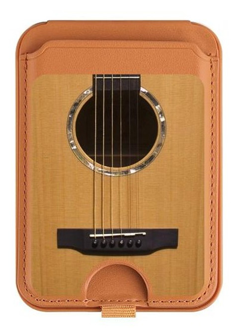 S0057 アコースティックギター Acoustic Guitar iPhone 16 15 14 13 Pro Max 用 MagSafe対応磁気カードホルダーウォレットスタンド
