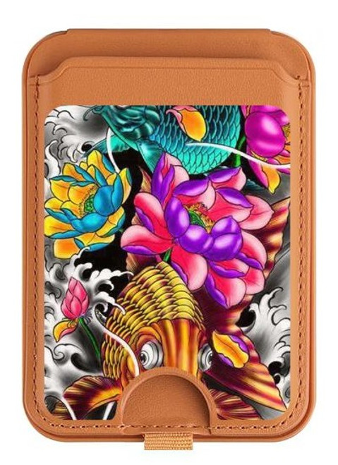 S1630 魚日本タトゥー Fish Japanese Oriental Tattoo iPhone 16 15 14 13 Pro Max 用 MagSafe対応磁気カードホルダーウォレットスタンド