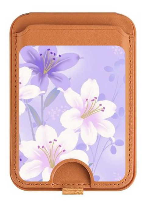 S2361 紫の花 Purple White Flowers iPhone 16 15 14 13 Pro Max 用 MagSafe対応磁気カードホルダーウォレットスタンド