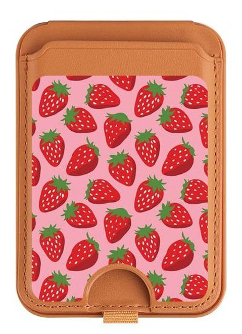 S3719 いちご柄 Strawberry Pattern iPhone 16 15 14 13 Pro Max 用 MagSafe対応磁気カードホルダーウォレットスタンド