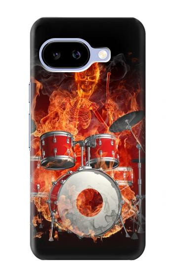 S1431 スカル ドラム ファイア ロック音楽 Skull Drum Fire Rock Google Pixel 9a バックケース、フリップケース・カバー