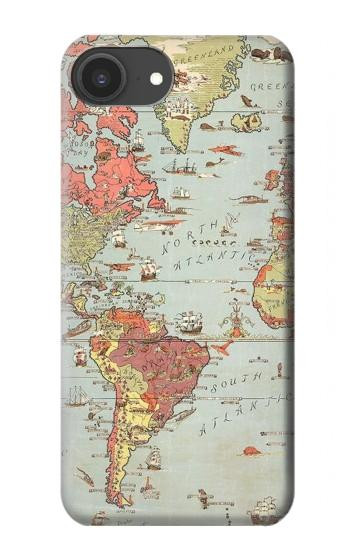 S3418 ヴィンテージの世界地図 Vintage World Map iPhone 16e, 17e バックケース、フリップケース・カバー