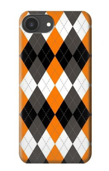 S3421 黒 オレンジ 白 アーガイルプラッド Black Orange White Argyle Plaid iPhone 16e, 17e バックケース、フリップケース・カバー