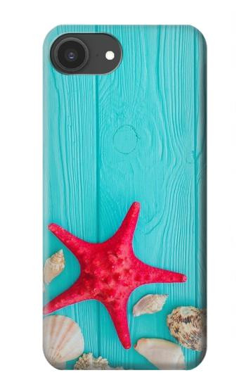 S3428 アクア 海星 貝 Aqua Wood Starfish Shell iPhone 16e, 17e バックケース、フリップケース・カバー