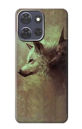S0931 白狼と黒狼 White Black Wolf Motorola Moto G Power (2025,2026) バックケース、フリップケース・カバー