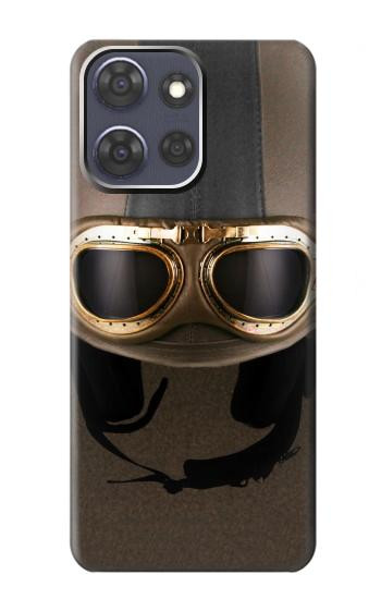 S2645 ヴィンテージブラウンゴーグルオートバイヘルメット Vintage Brown Goggles Motorcycle Helmet Motorola Moto G Power (2025,2026) バックケース、フリップケース・カバー