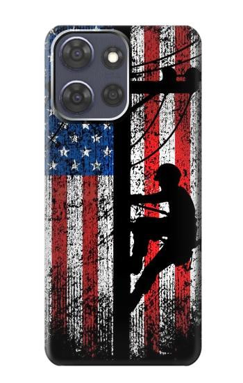 S3803 電気技師ラインマンアメリカ国旗 Electrician Lineman American Flag Motorola Moto G Power (2025,2026) バックケース、フリップケース・カバー