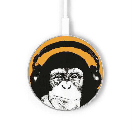 S2324 ヘッドフォンポップミュージックと面白い猿 Funny Monkey with Headphone Pop Music ワイヤレス充電パッド 15W タイプC iPhone Android LEDライト充電ステーション