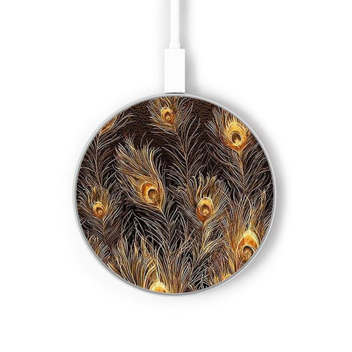 S3691 ゴールドピーコックフェザー Gold Peacock Feather ワイヤレス充電パッド 15W タイプC iPhone Android LEDライト充電ステーション