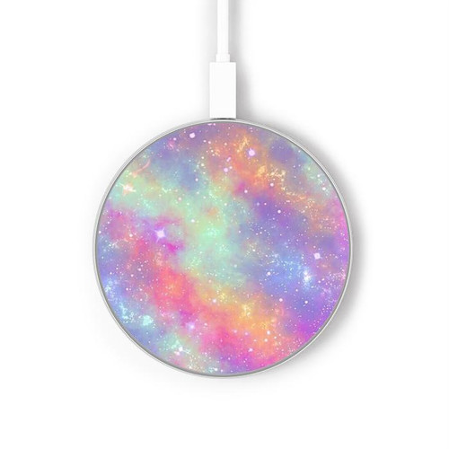 S3706 パステルレインボーギャラクシーピンクスカイ Pastel Rainbow Galaxy Pink Sky ワイヤレス充電パッド 15W タイプC iPhone Android LEDライト充電ステーション