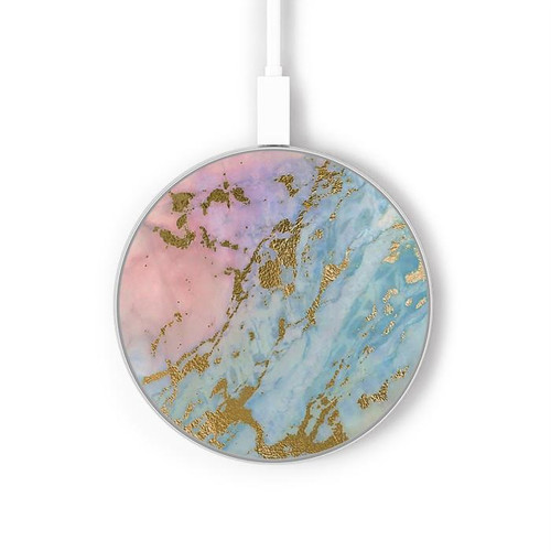 S3717 ローズゴールドブルーパステル大理石グラフィックプリント Rose Gold Blue Pastel Marble Graphic Printed ワイヤレス充電パッド 15W タイプC iPhone Android LEDライト充電ステーション