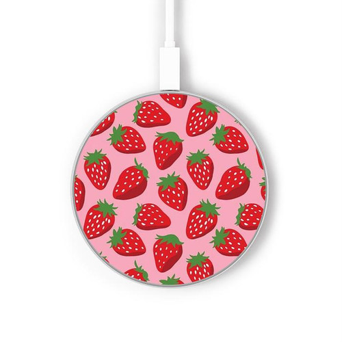 S3719 いちご柄 Strawberry Pattern ワイヤレス充電パッド 15W タイプC iPhone Android LEDライト充電ステーション