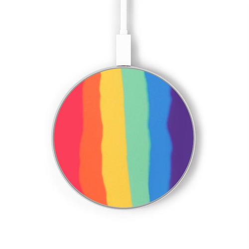S3799 かわいい縦水彩レインボー Cute Vertical Watercolor Rainbow ワイヤレス充電パッド 15W タイプC iPhone Android LEDライト充電ステーション