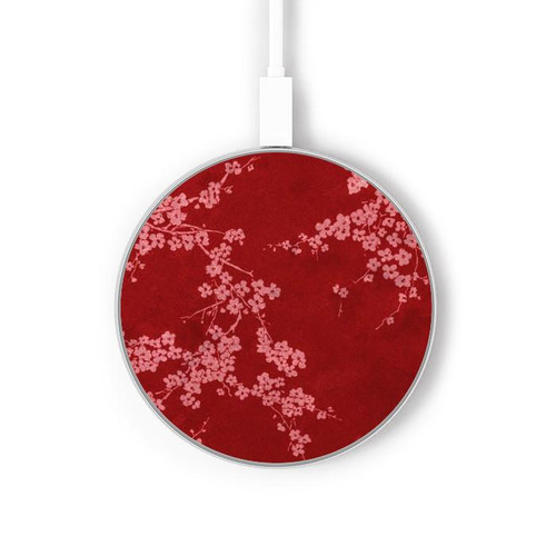 S3817 赤い花の桜のパターン Red Floral Cherry blossom Pattern ワイヤレス充電パッド 15W タイプC iPhone Android LEDライト充電ステーション