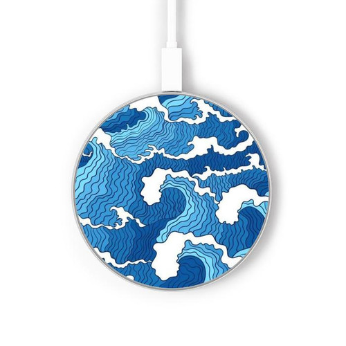 S3901 美しい嵐の海の波 Aesthetic Storm Ocean Waves ワイヤレス充電パッド 15W タイプC iPhone Android LEDライト充電ステーション