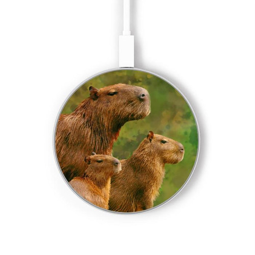 S3917 カピバラの家族 巨大モルモット Capybara Family Giant Guinea Pig ワイヤレス充電パッド 15W タイプC iPhone Android LEDライト充電ステーション