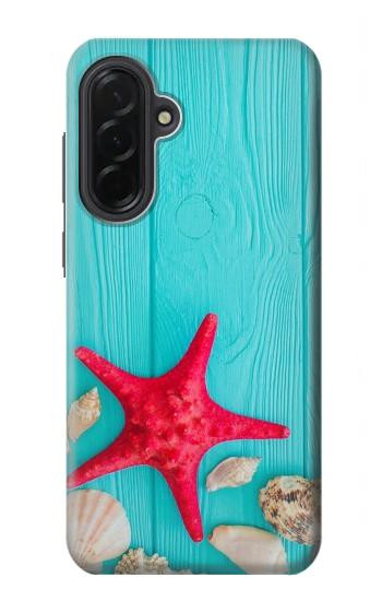 S3428 アクア 海星 貝 Aqua Wood Starfish Shell Samsung Galaxy A36 バックケース、フリップケース・カバー