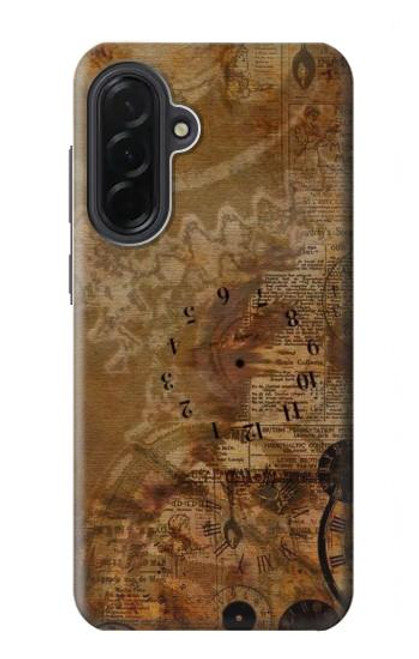 S3456 ヴィンテージ紙時計スチームパンク Vintage Paper Clock Steampunk Samsung Galaxy A36 バックケース、フリップケース・カバー