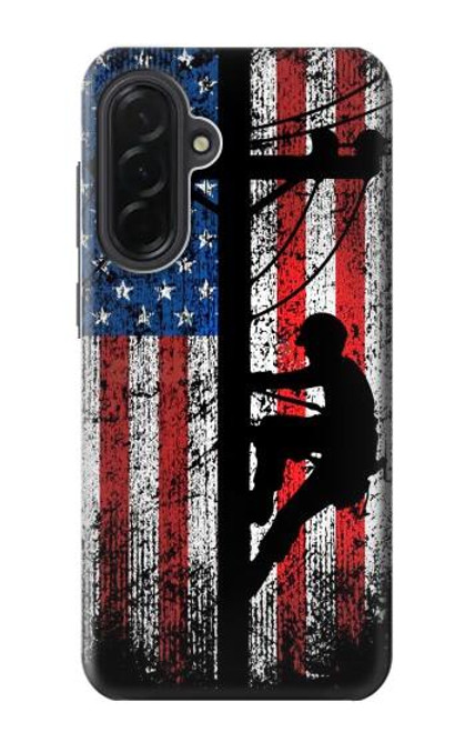 S3803 電気技師ラインマンアメリカ国旗 Electrician Lineman American Flag Samsung Galaxy A36 バックケース、フリップケース・カバー