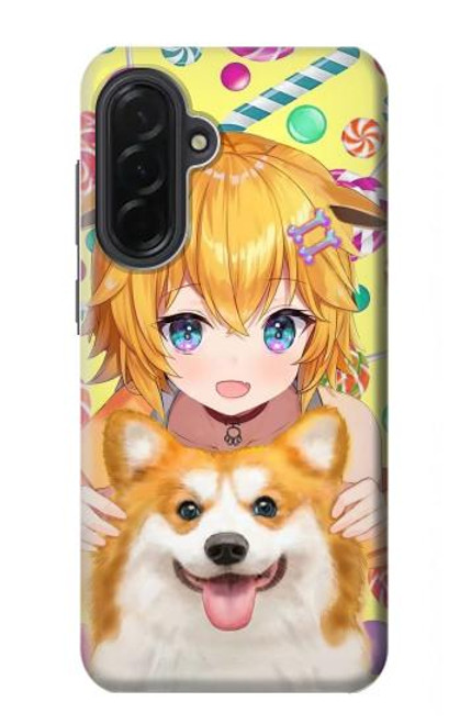 S3918 赤ちゃんコーギー犬コーギー女の子キャンディー Baby Corgi Dog Corgi Girl Candy Samsung Galaxy A36 バックケース、フリップケース・カバー