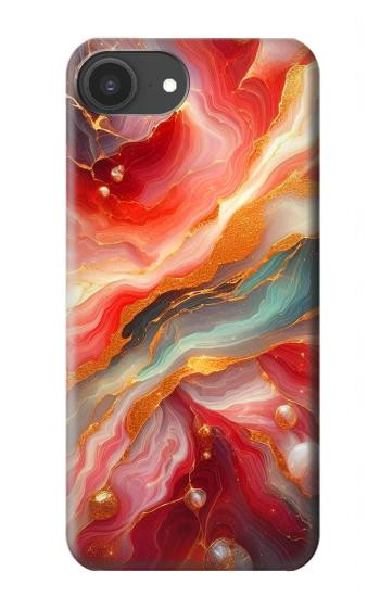 S4012 赤い大理石の金色の静脈 Red Marble Gold Veins iPhone 16e, 17e バックケース、フリップケース・カバー