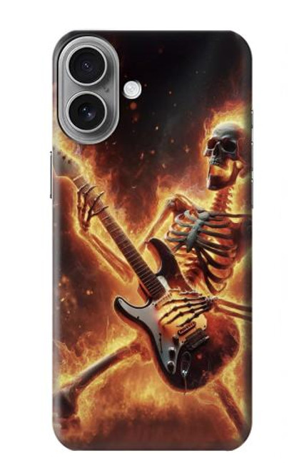 S3984 ギターを弾く火の骸骨 Fire Skeleton Playing Guitar iPhone 16 plus バックケース、フリップケース・カバー
